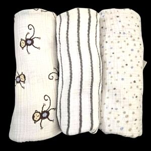 Aden Baby Swaddling Blankets  Set of 3 Cotton White/Gray/Brown/Tan/Blue